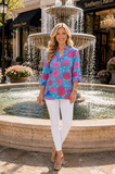 Blue Top With Pink Floral Print