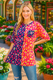 Half & Half Colorful Leopard top with pocket