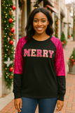 MERRY Hot Pink sequin long sleeve top