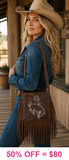 NEW Western Genuine leather fringe bag bronc rider white stitching design