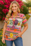 S, L, XL, 2X, 3X  PRAY Leopard And Serape Stripe Top
