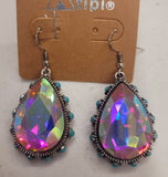 AB Iridescent Bling teardrop earrings with turquoise stone trim. Earring with Clear stone sold out!