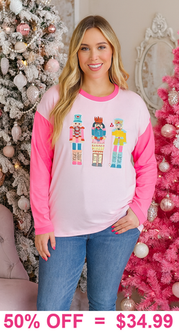 Nutcracker patches neon pink long sleeve top