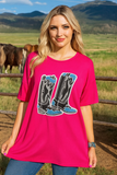 Pink Top with Cowgirl boots patch