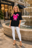 Pink Candy Cane sequin patch black top