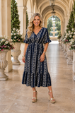Navy floral stripe dress