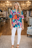 3X  : Teal Mix Floral Top
