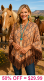 Snake Print Poncho With Fringe Trim