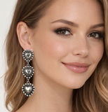 Silver studded triple heart earrings