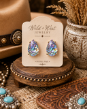 Silver AB Glitter teardrop stud earrings