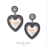 Silver burnished heart dangle earrings