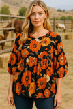 *Rust Floral Baby Doll Top