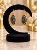 Tiny Grey Bling Oval Earrings with Gold Tone border