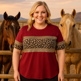 Maroon top with Leopard & Sequin stripes