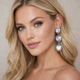 Silver AB Bling triple heart earrings