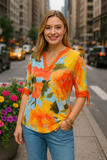 Blue Top With Orange Floral Print