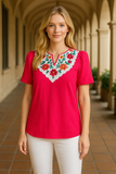 Pink Top with Embroidered Collar