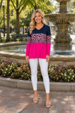 Navy, Leopard, pink long sleeve top