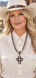 Cream Cross Pendant Necklace with Double Strand chip beads & Copper Navajo pearls