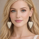 Cream Heart Stone Earring with Copper Border