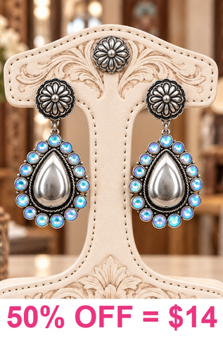 Silver Teardrop Concho Earrings with bling trim
