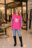Pink Christmas sweatshirt turquoise leopard sleeves