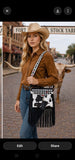 NEW Checkered, Cherry, Genuine Leather Cow hide, fringe bag