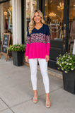 Navy, Leopard, pink long sleeve top