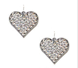Silver Heart Earrings with Bling Clear Rhinestones