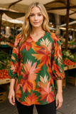 Olive & Rust floral top