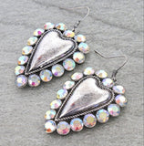Silver Heart Earrings with Bling Clear Rhinestones