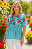 Turquoise Floral Baby Doll Top