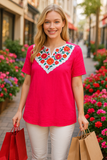 Pink Top with Embroidered Collar