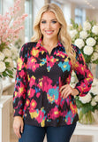 Black & Colorful print long sleeve top - Loose Fit