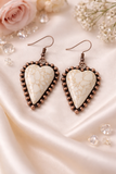 Cream Heart Stone Earring with Copper Border