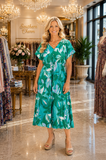 Green printed drawstring Dress