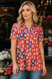 Red Leopard V-Neck Top