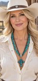 Turquoise Cross Pendant Necklace with Double Strand chip beads & Silver Navajo pearls