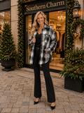 XL,2X,3X : Grey plaid shacket