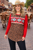 Leopard, Red Tribal long sleeve top