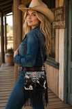 NEW Western Checkered,  Genuine Leather Cow hide, fringe bag