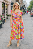 S, M, L, XL Paradise Colorful Belted Maxi Dress