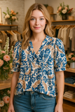 S, M, 2X, 3X Blue, Tan, Cream design top