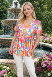 Blue, Orange, Pink Floral Baby Doll Top