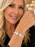 Pearl cross gold open hinge cuff bangle