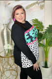 Turquoise, Pink, Star print Color Block long sleeve top