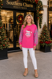 Pink Christmas sweatshirt turquoise leopard sleeves