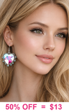 Bling Heart Gem earrings with turquoise studded border