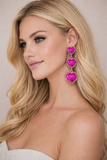 Fuchsia Pink heart triple dangle earrings