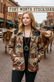 L,2X,3X : Brown Tribal jacket with sequins